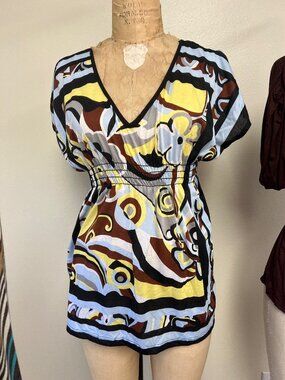 NWOT Vintage Y2K 2000s Abstract Open Sleeve Loose Fitting Tunic Top Medium